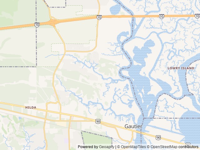Map of Sioux Bayou Landing RV Resort location at Gautier, MS, United States