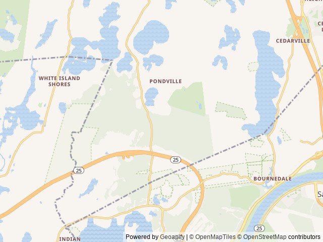 Map of Sandy Pond Campground location at Plymouth, MA, United States