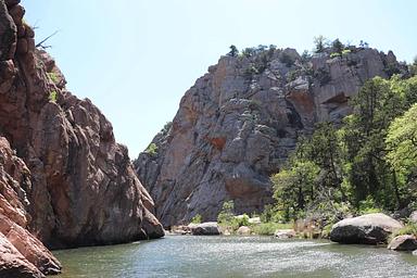 The Wichita Mountains line the horizon along the Narrows Hiking Trail on Cache Creek.