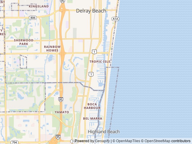 Map of Del-Raton RV Park location at Delray Beach, FL, United States