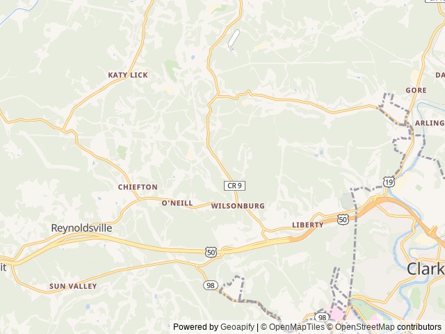 Map of Tymber Park Campground location at Clarksburg, WV, United States