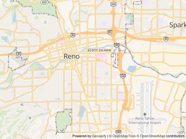 Map for Colourful and custom Art RV ! Mary Pickford. near Reno, CA
