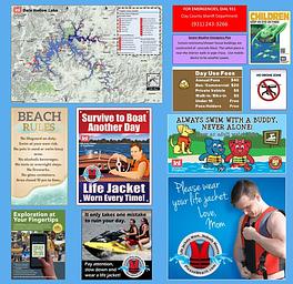Bulletin Board with lake map and beach rules