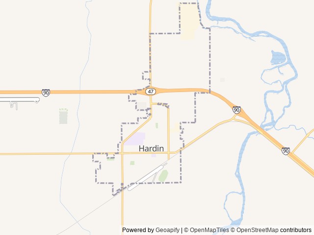 Map of Grandview Campground location at Hardin, MT, United States