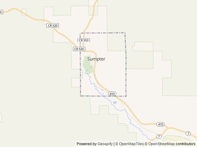 Map of Sumpter RV Park location at Sumpter, OR, United States