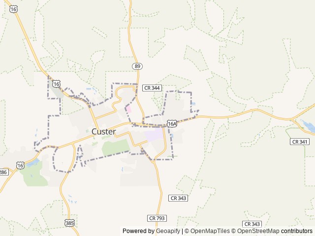 Map of Custer's Last Chance location at Custer, SD, United States