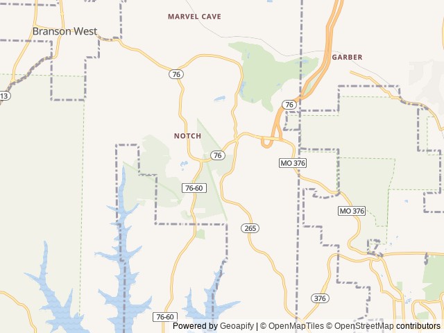 Map of Branson Ridge Resort location at Branson, MO, United States