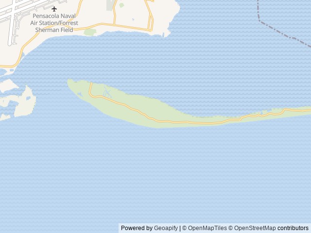 Map of Fort Pickens Campground location at Pensacola Beach, FL, United States