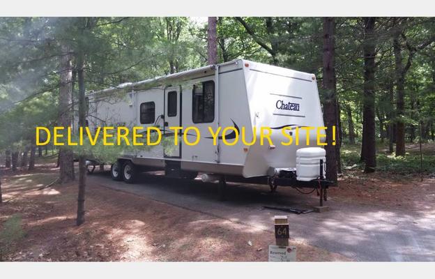 33-foot Chateau Travel Trailer w/real Queen bed. Home away from home delivered to you! Clean & safe!
