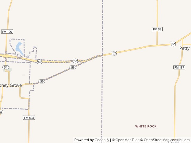 Map of Hidden Grove RV Resort location at Honey Grove, TX, United States