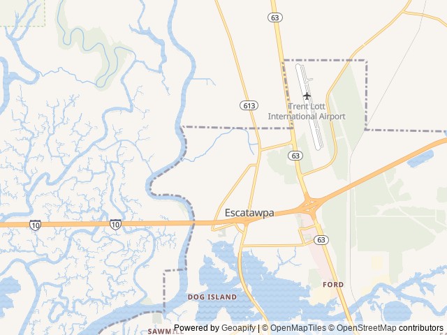 Map of Hidden Cove RV Park location at Moss Point, MS, United States