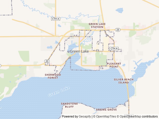 Map of Green Lake Campground location at Green Lake, WI, United States