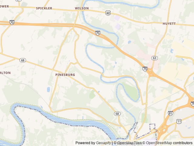 Map of Antietam Hagerstown KOA location at Williamsport, MD, United States