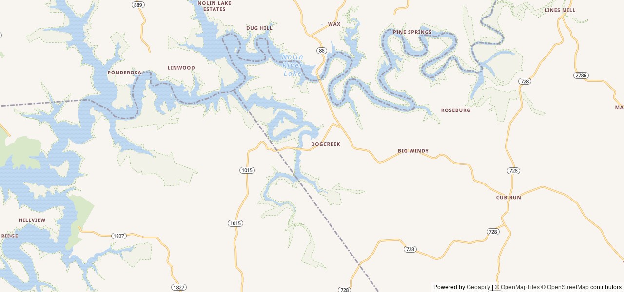 Map of Dog Creek (KY) location at Cub Run, KY, United States
