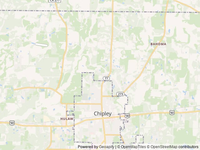 Map of Blackbird's Hideaway Resorts and Graceville Campground location at Graceville, FL, United States