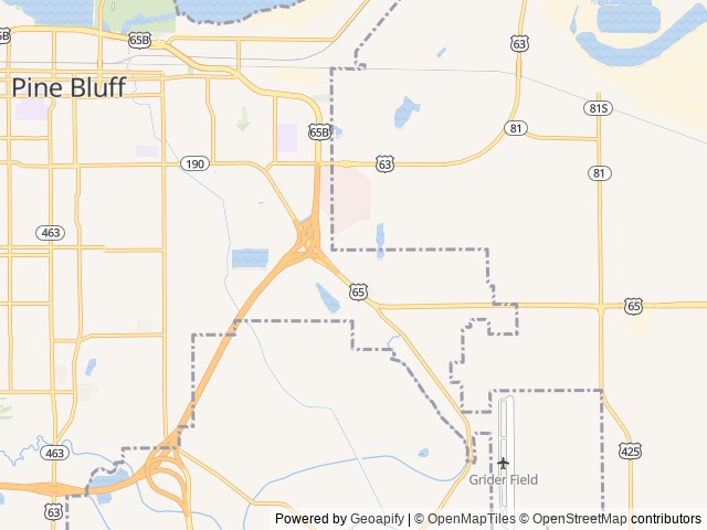 Map of Twin Fountains RV Resort location at Pine Bluff, AR, United States