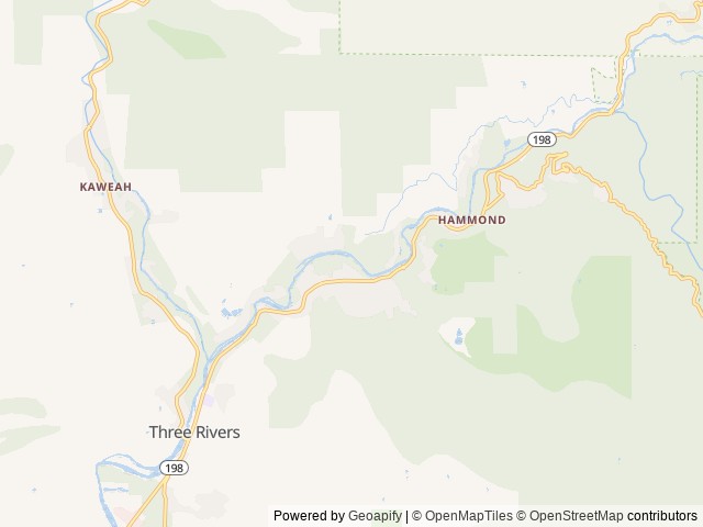 Map of Three Rivers Hideaway location at Three Rivers, CA, United States