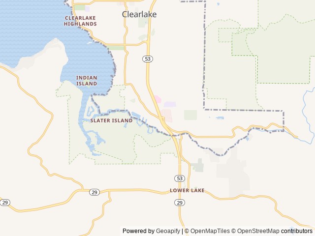 Map of Clear Lake Campground location at Clearlake, CA, United States
