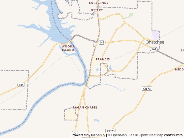 Map of Trestle View RV Park and Campground location at Ohatchee, AL, United States
