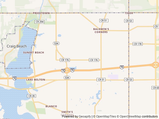 Map of Lake Milton/Berlin Lake KOA location at Navarre, OH, United States