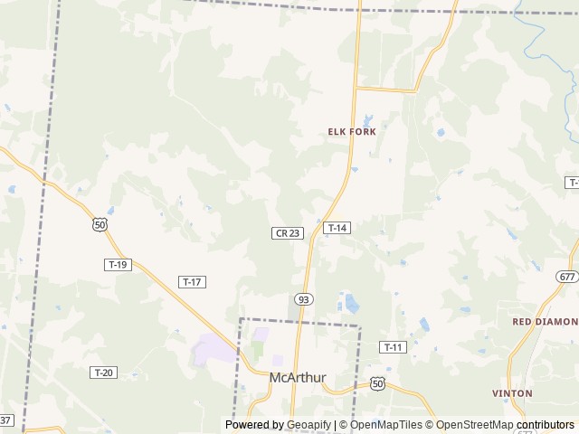 Map of Vinton County Fairgrounds location at Mc Arthur, OH, United States