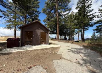 Brown double vault restroom