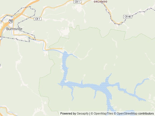 Map of Riffle Run Campground location at Burnsville, WV, United States