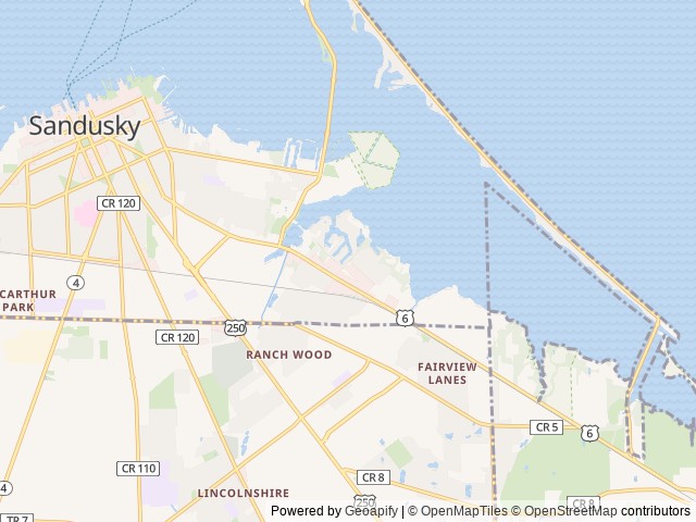 Map of Sandusky KOA Holiday Campground location at Sandusky, OH, United States