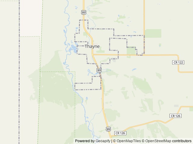 Map of Flat Creek RV Park & Cabins location at Thayne, WY, United States