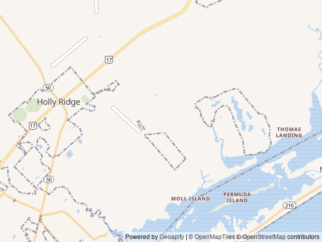 Map of Stump Sound RV Campground location at Holly Ridge, NC, United States