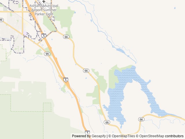 Map of Ashland's Creekside Campground and RV Park location at Ashland, OR, United States