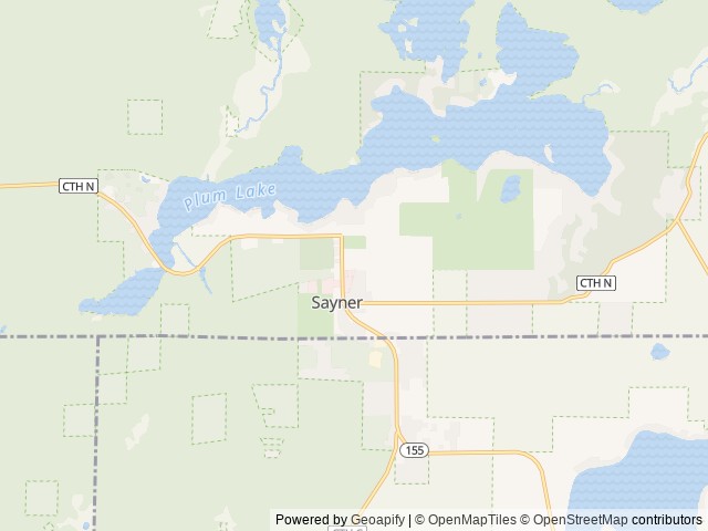 Map of Plum Pines RV Park & Campground location at Sayner, WI, United States