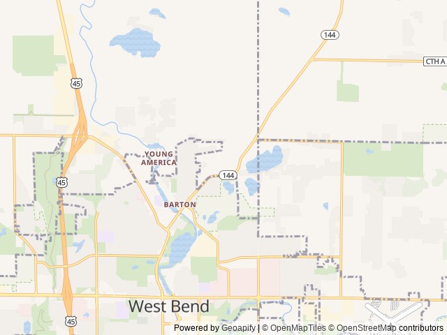 Map of Lake Lenwood Beach and Campground location at West Bend, WI, United States