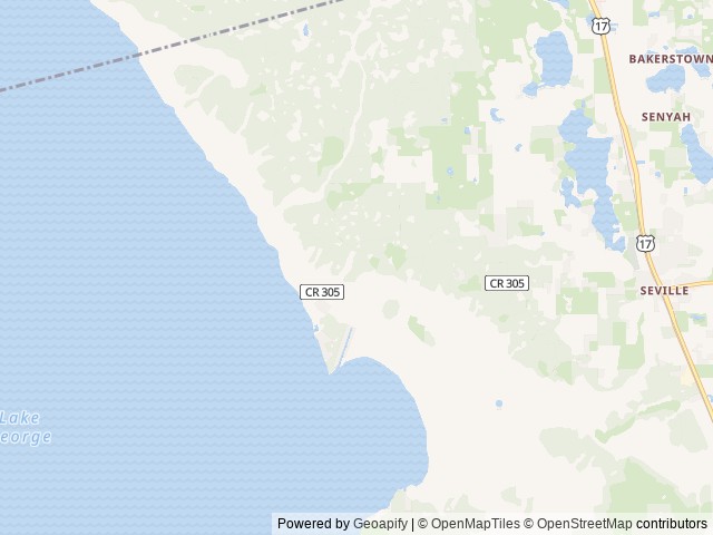 Map of Lake George Conservation Area Pine Island SJRWMD location at Seville, FL, United States