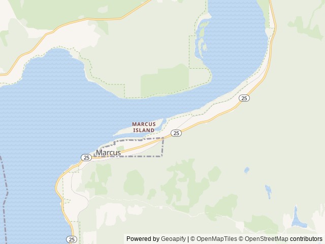 Map of Marcus Island Campground location at Davenport, WA, United States