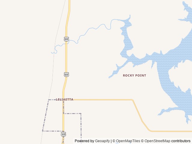 Map of Rocky Point (Ft Gibson) location at Wagoner, OK, United States