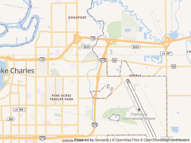 Map of Bayou Oaks RV Park location at Lake Charles, LA, United States