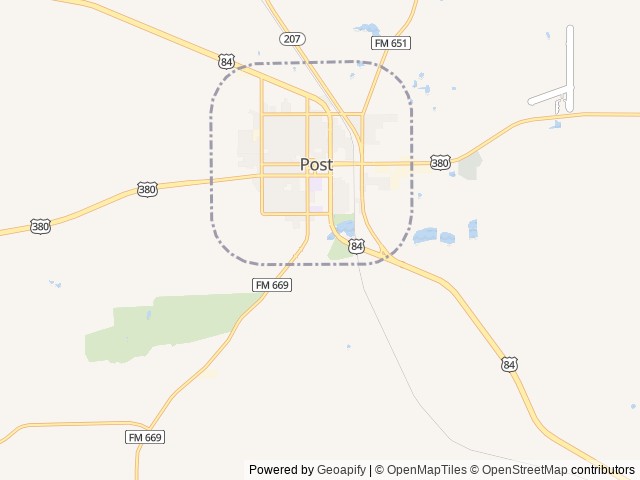 Map of 3G RV Park location at Post, TX, United States