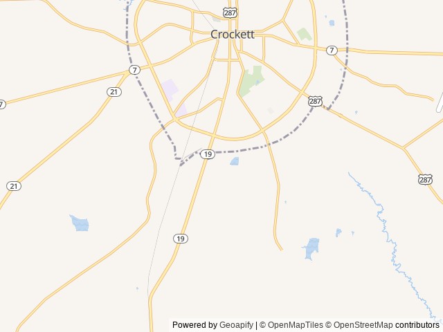 Map of Pecan Place RV Park location at Crockett, TX, United States