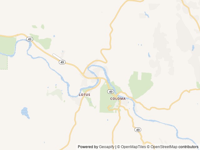Map of Ponderosa RV Resort location at Lotus, CA, United States