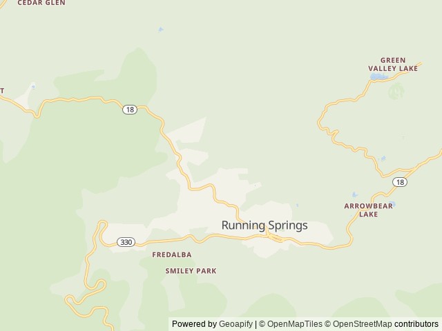 Map of Postcard Cabins Big Bear location at Running Springs, CA, United States