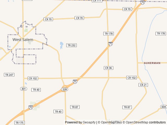 Map of Town and Country Camp Resort location at Seville, OH, United States