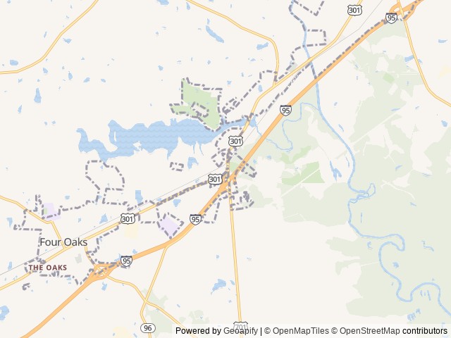 Map of Four Oaks Lodging & RV Resort location at Four Oaks, NC, United States