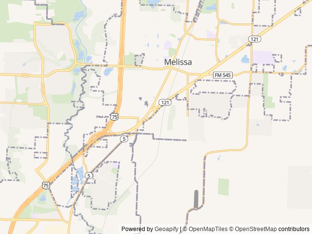 Map of Dallas Melissa RV Park location at Melissa, TX, United States