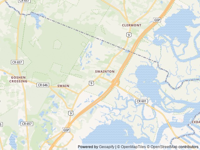 Map of Ponderosa Campground location at Swainton, NJ, United States