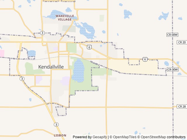Map of Bixler Lake Campground location at Kendallville, IN, United States