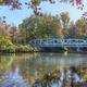 Scenic creek view with a footbridge on property — highlights the creekside setting referenced on the campground page and provides attractive onsite scenery.