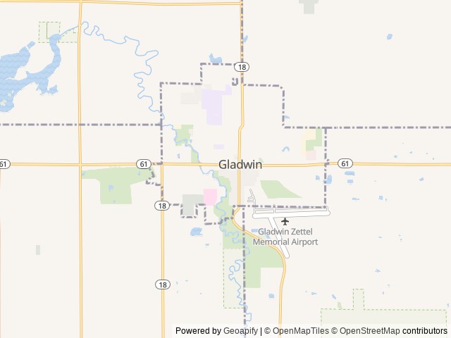 Map of Gladwin City Park and Campground location at Gladwin, MI, United States