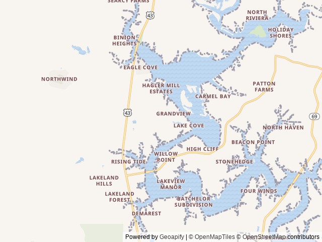 Map for A class "glamping” on Lake Tuscaloosa near Northport, AL