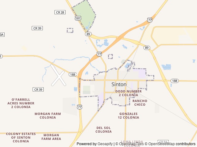 Map of Hitching Post RV Park location at Sinton, TX, United States